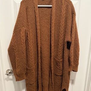 Terra & Sky Open-Front Longline Cardigan - Rust Brown